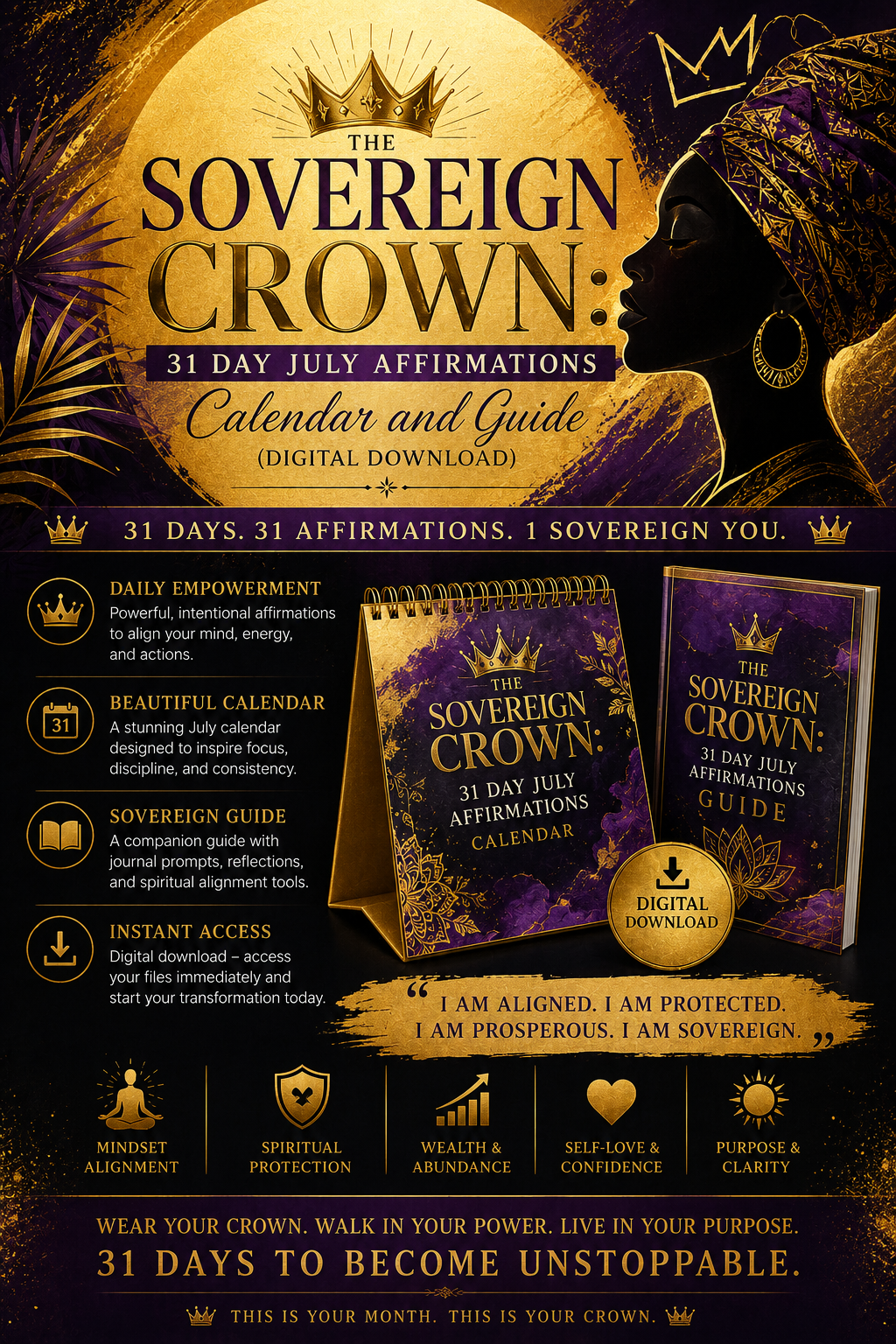 The Sovereign Crown: 31 day July Affirmations Calendar and Guide (Digital Download)
